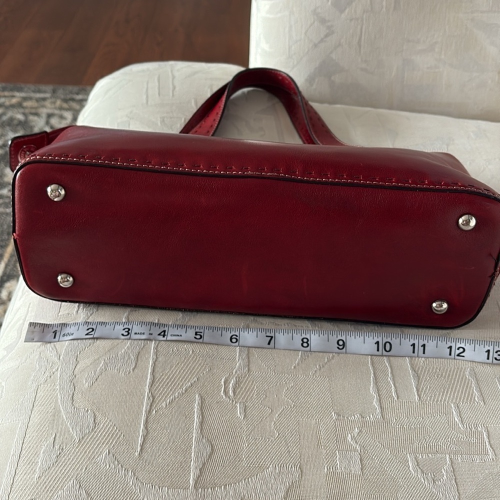 Vintage Fossil deep Red Leather satchel Handbag purse zippered / inside pockets - Picture 13 of 16